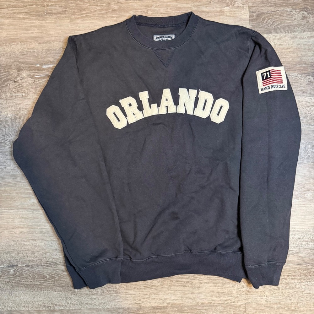 Hard‎ Rock Cafe Orlando Sweatshirt Navy Blue Crewneck Applique Mens XL Vintage